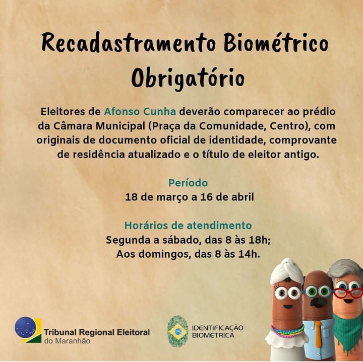 Recadastramento Biométrico em Afonso Cunha vai até dia 16 de abril