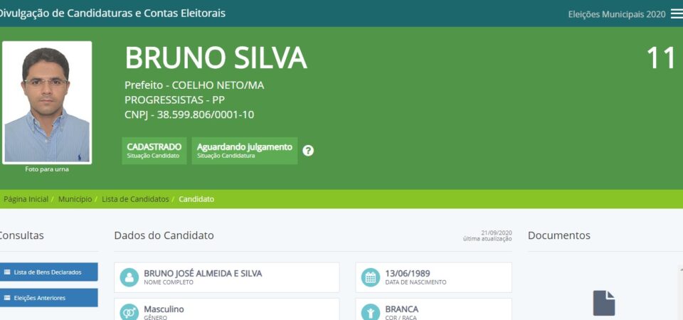 Bruno Silva é o primeiro candidato a prefeito de Coelho Neto com registro no site do TSE